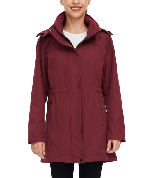 wantdo Womens Fleece Lined Softshell Jacket Hooded Waterproof Windproof Lightweight Insulated Winbreaker Hiking Camping (Red 2XL)