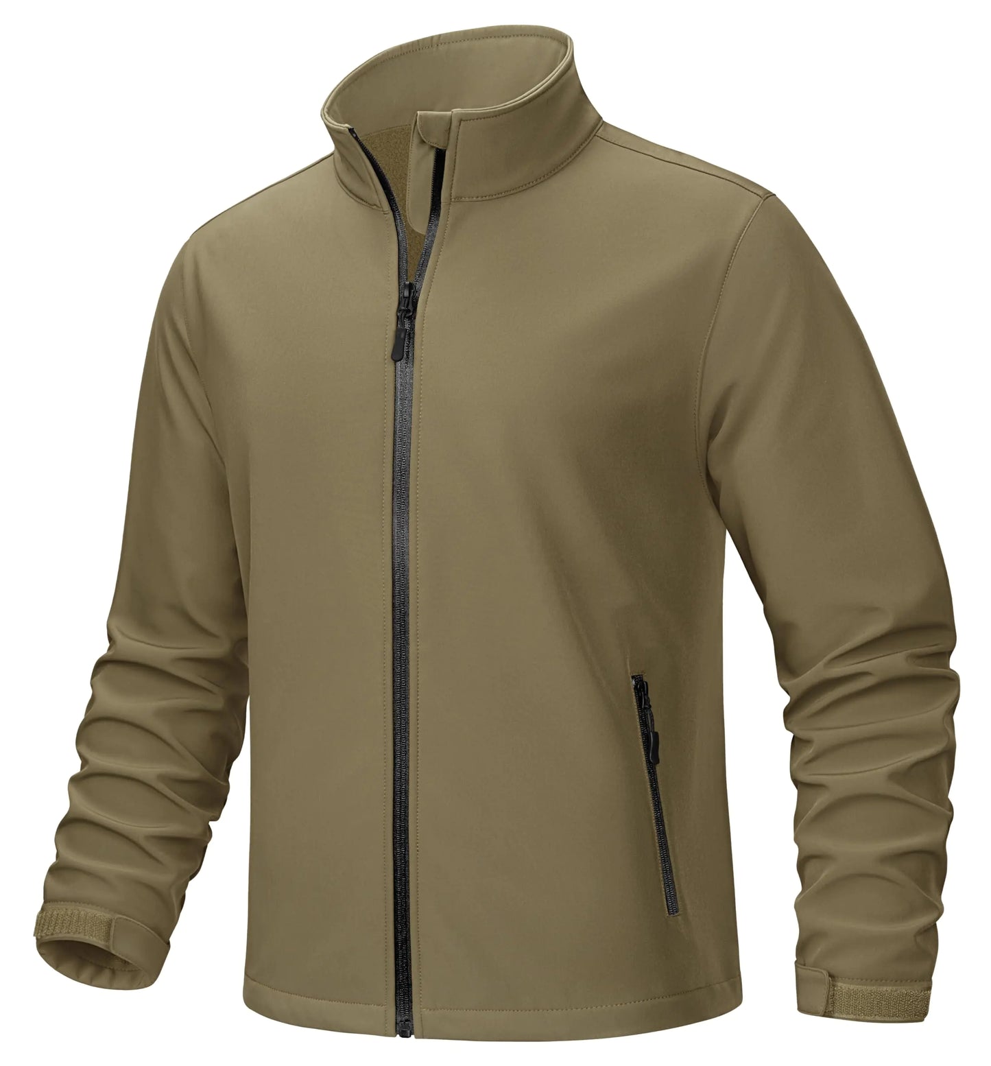 TACVASEN Winter Jackets for Men Fleece Lined Windbreaker Zip Up Softshell Waterproof Jacket Warm Outdoor Athletic Lightweight Coats Khaki M