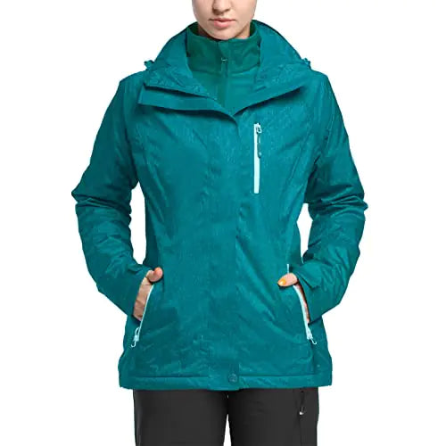 33000ft Womens 3 in 1 Hooded Waterproof Coat Winter Ski Hiking Rain Jacket Softshell Fleece Lined Raincoat Windbreaker