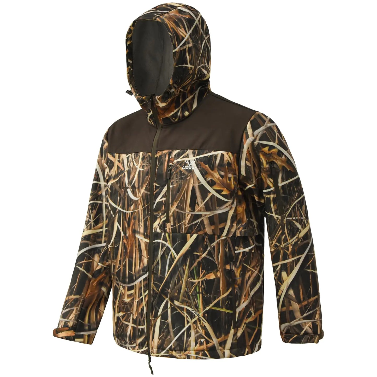 LOOGU Mens Camo Jacket Hunting Hooded Softshell Fleece Lined Outdoor Hiking Coat