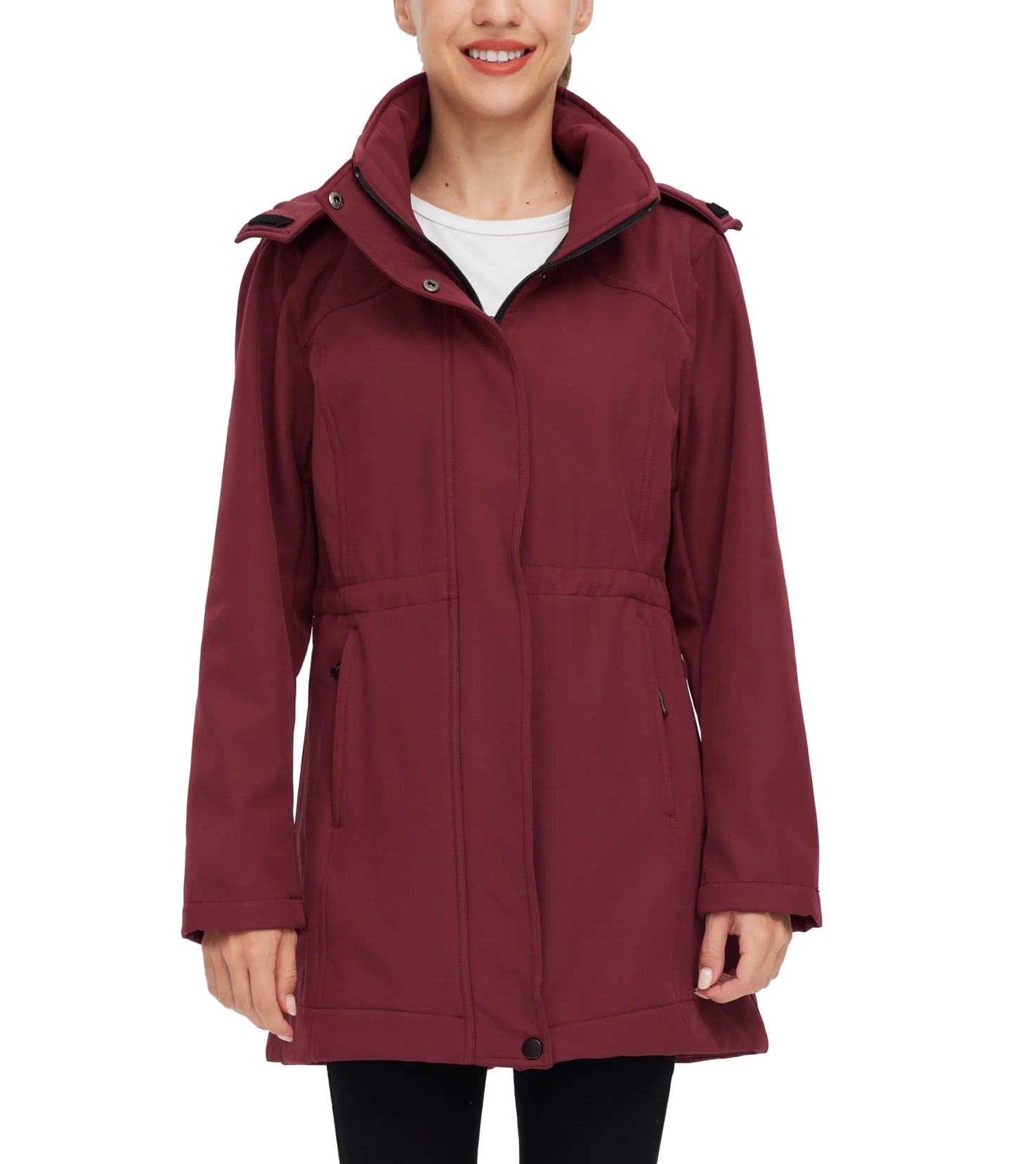 wantdo Womens Fleece Lined Softshell Jacket Hooded Waterproof Windproof Lightweight Insulated Winbreaker Hiking Camping (Red 2XL)